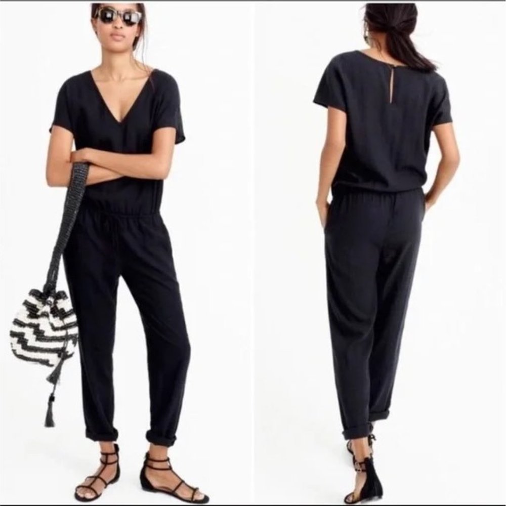 J. Crew Relaxed Jumpsuit in Tencel Linen Pockets V-Neck Size M